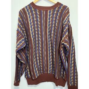 Vintage Lobo By Pendleton Cotton Knit Sweater Crew Neck Chunky Green Size Large